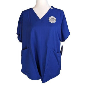 CuddlDuds Climate Right, V-Neck, 6 Pocket Scrub top Metro Blue